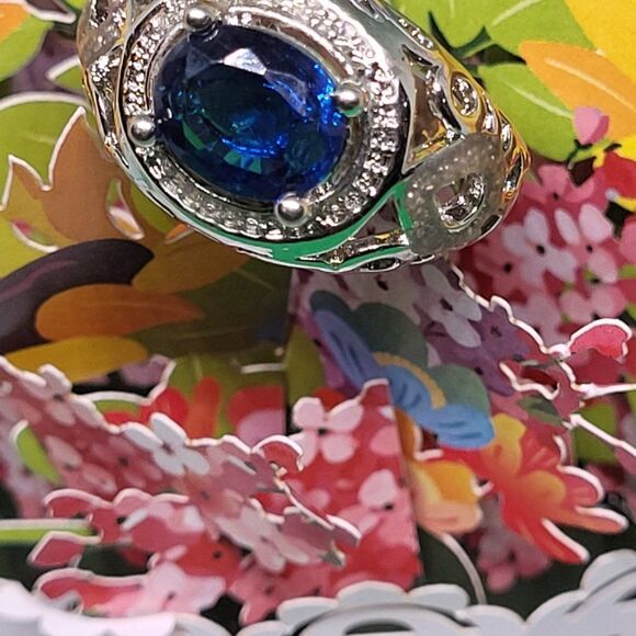 Sarah New ,925 Sterling Silver Plated Blue Cubic Zirconia Gem Ring Size 8 - Picture 2 of 5